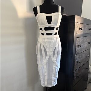 White Strappy Cutout Pencil Dress - Women